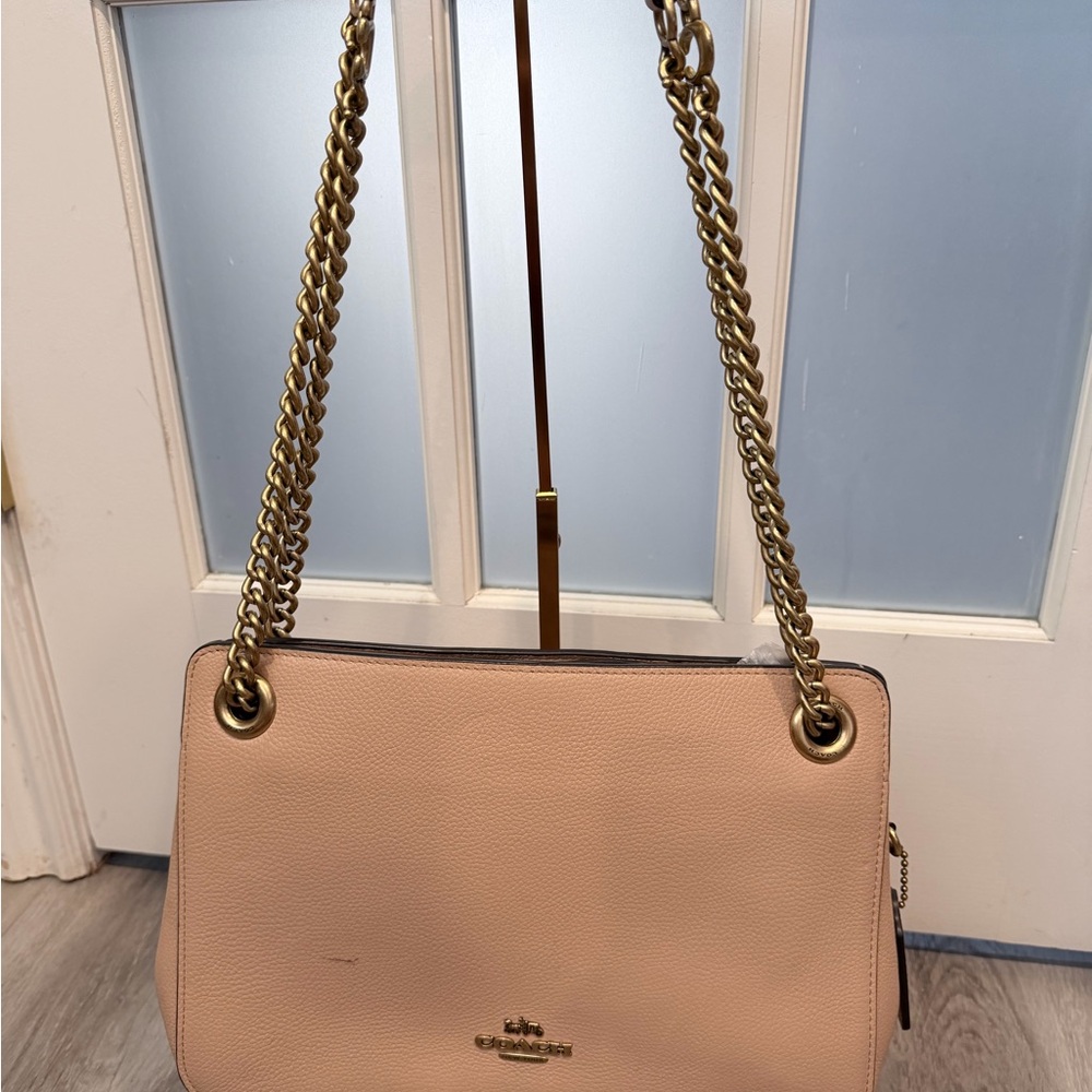Coach Parker Nude Leather Shoulder Bag with Gold Chain
